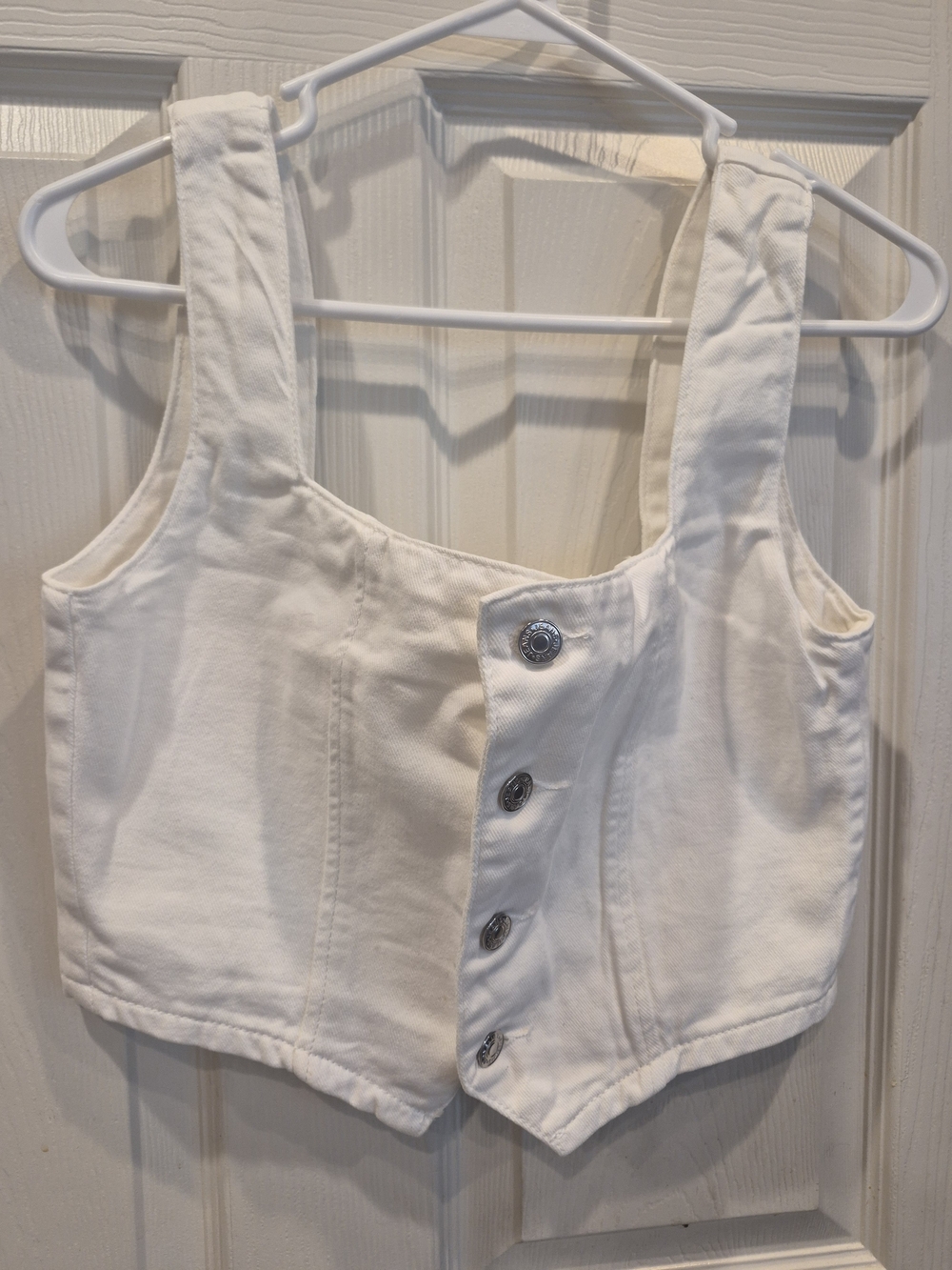 White Women's Button-Front Crop Top